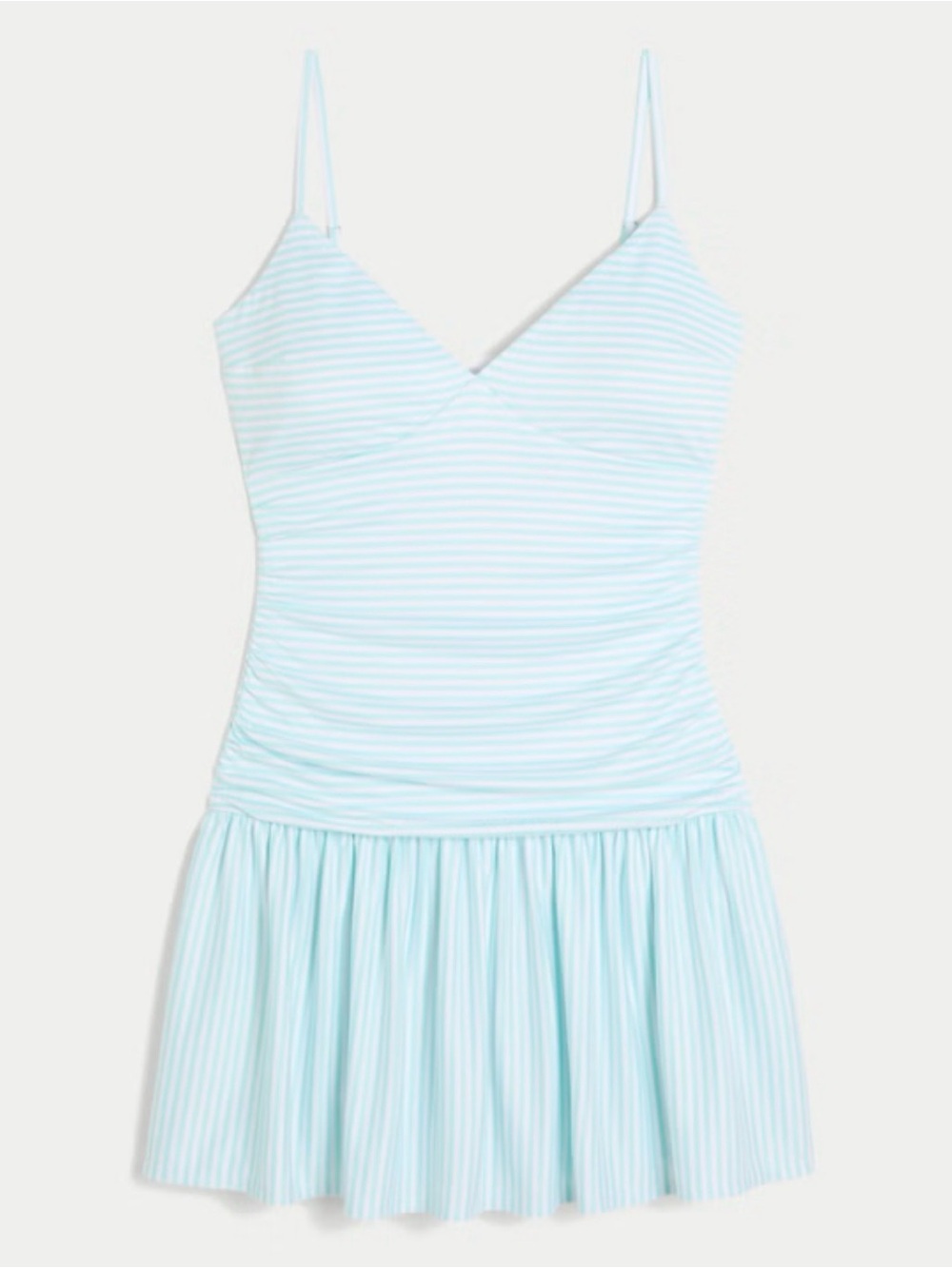 Knit V-Neck Mini Dress - Turquoise Stripe